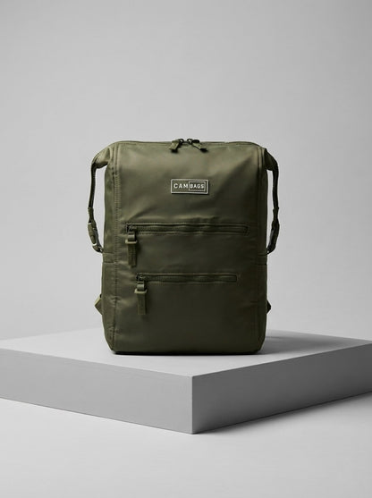 Mochila maternal Cam Bags verde frontal escalon